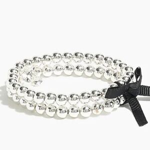 J. CREW Factory Bracelet Set (2) Stretch Beaded Silver Preppy 6"